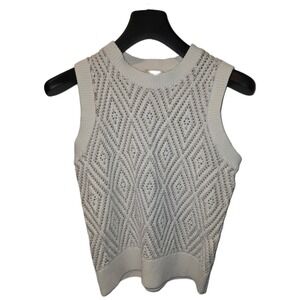 Elie Tahari Ivory Diamond Pointelle Knit Sleeveless Sweater Vest EH511073 XS